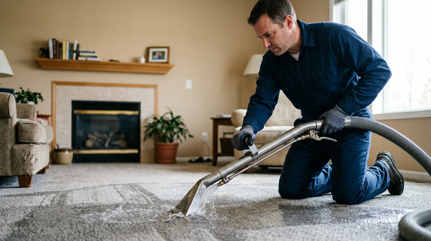 Water damage restoration technician working near Buchanan, MI